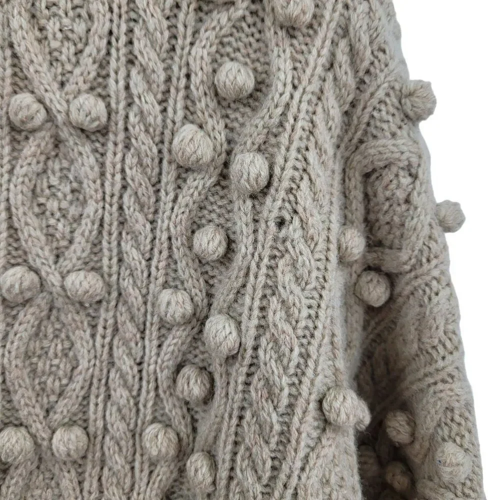 Vintage 70's Faconnable cardigan sweater wool‎ long 3D knobby granny core tan S